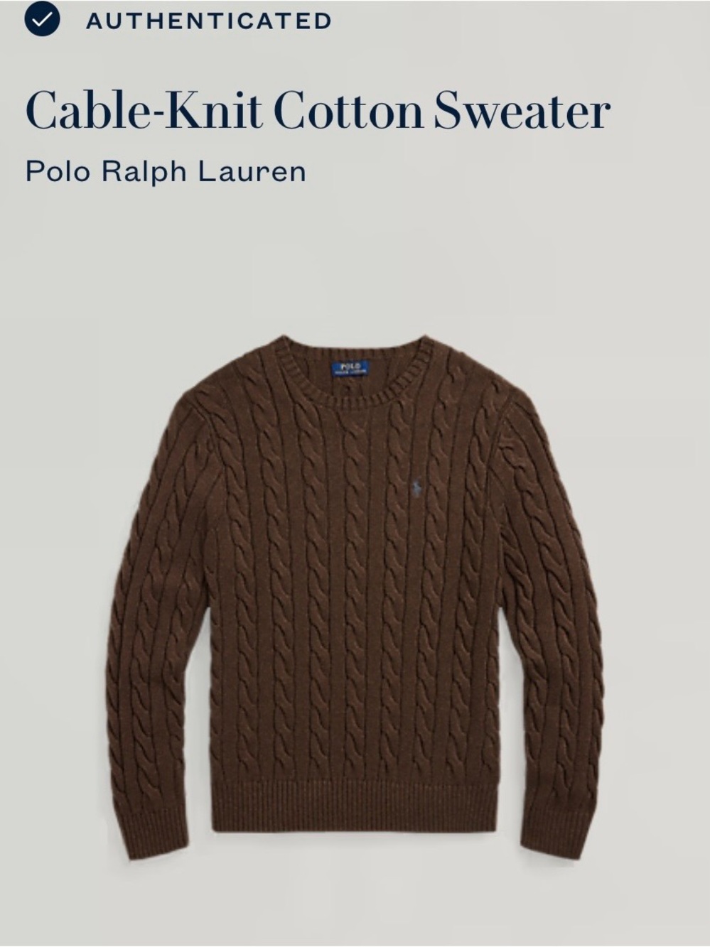 Polo by Ralph Lauren Dark Brown Cable-Knit Crewneck Sweater XXL - Picture 4 of 9